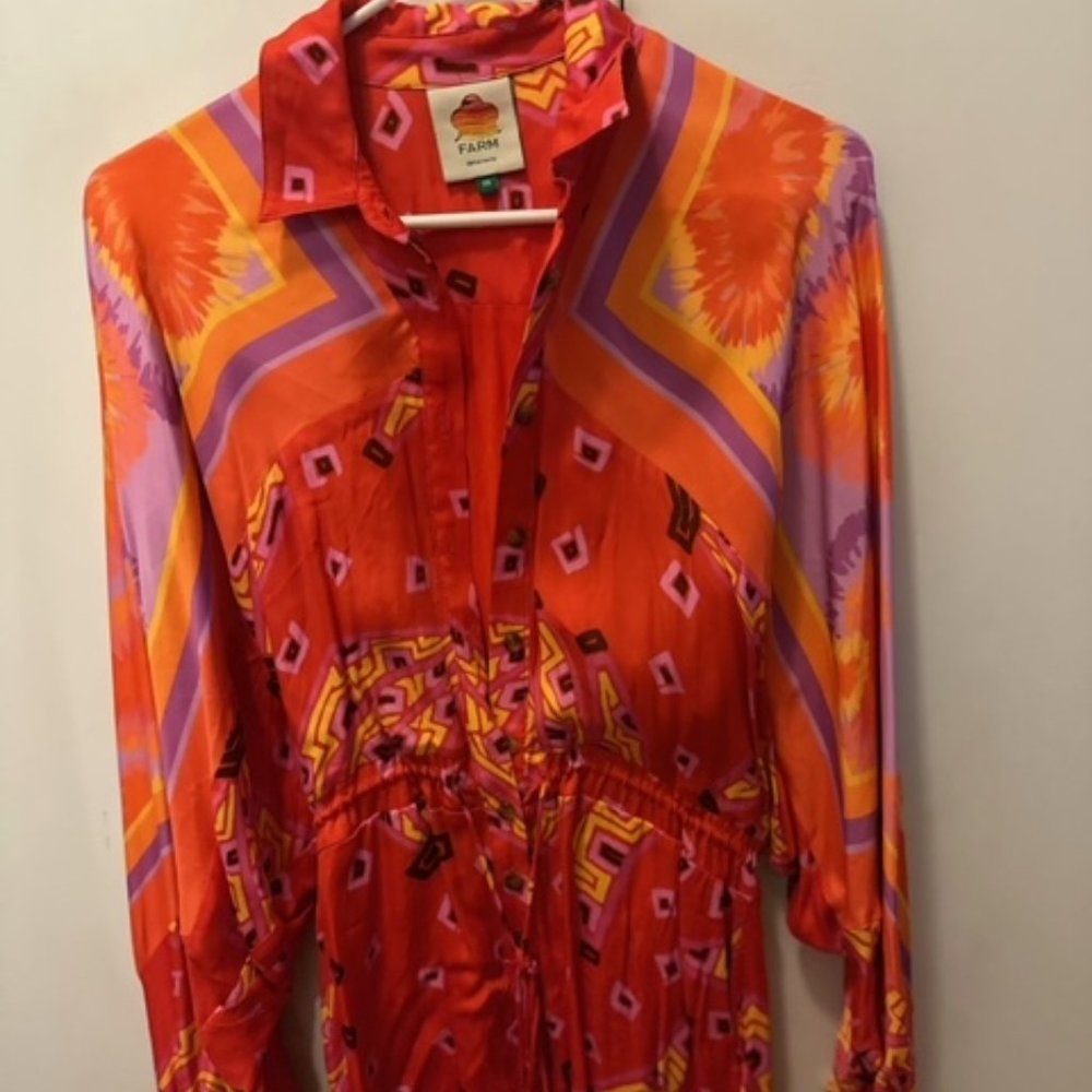 FARM Rio Red Orange Pink Patterned Long-Sleeve Romper - Picture 5 of 7